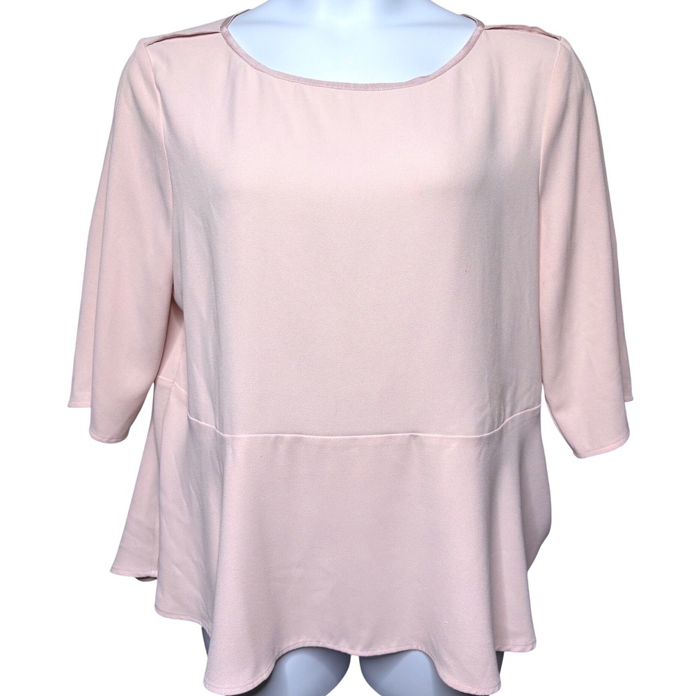ANN TAYLOR Womens Pink Peplum Scoop Neck Blouse XL Office Feminine Modest Flowy